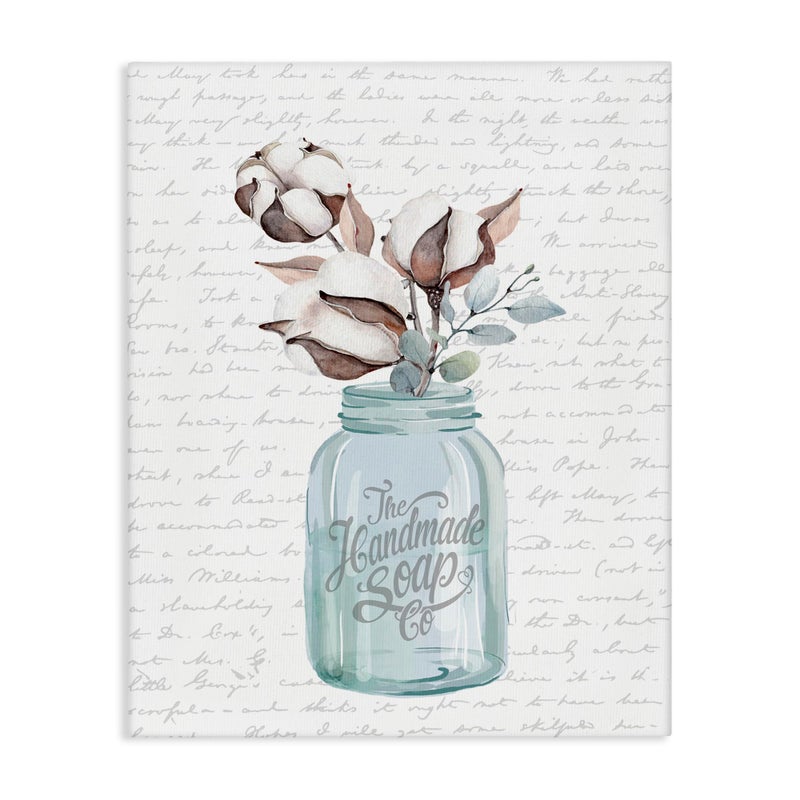 Stupell Industries Handmade Soap Jar & Cotton Flower, Designed By Lettered and Lined, 16 x 20, Canvas Wall Art - Image 1